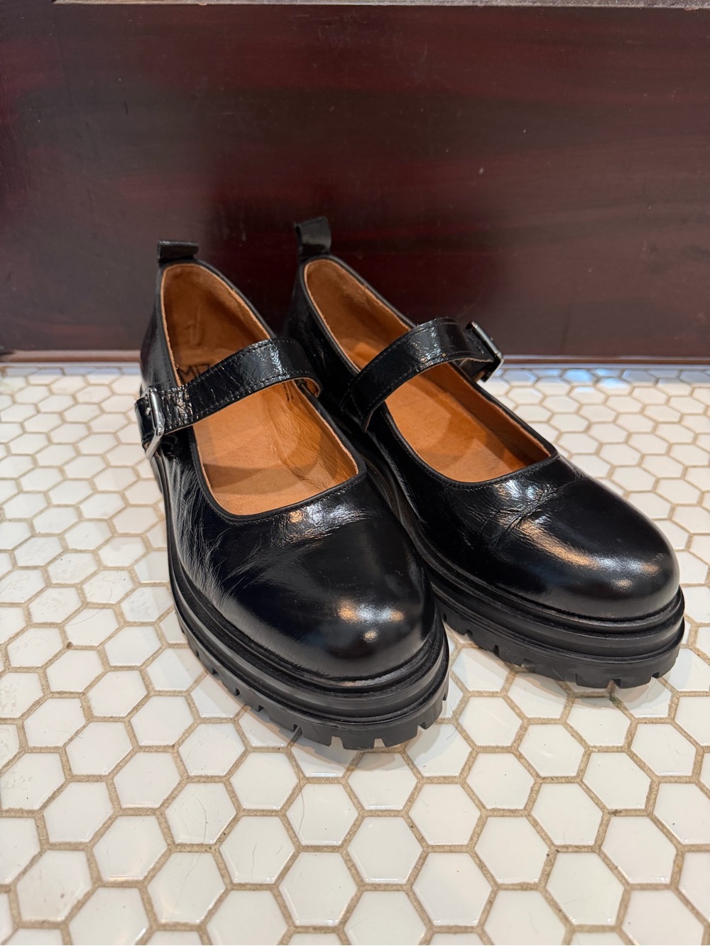 Miz Mooz Lacee Black leather Mary Jane Lug Sole  40